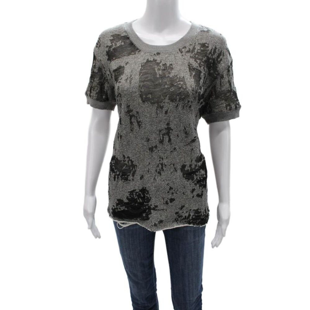 IRO Jeans Women Gray Cotton Tee Crewneck Short Sleeve Geometric Size M